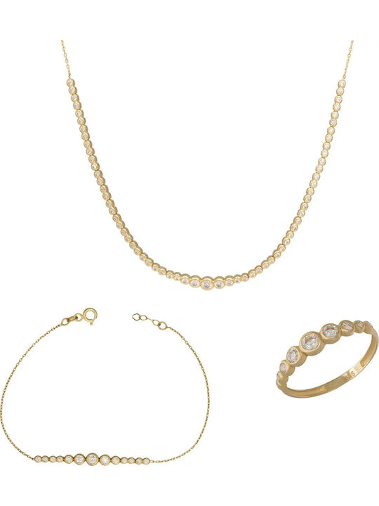Комплект с Колие & Пръстен от Злато 14K с Камъни