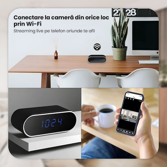 Cameră De Supraveghere În Ceas Wifi 1080p Full Hd Card De 16gb Inclus Viziune Nocturnă Detectare Mișcare Alerte Telefon Înregistrare Audio Video Aplicație Ios Android Supraveghere Acasă Birou