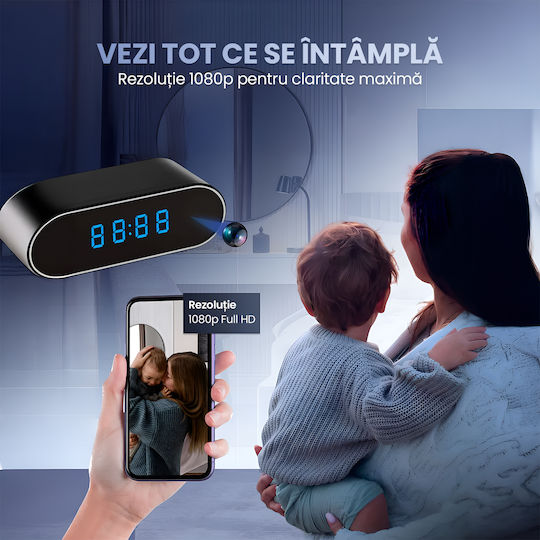 Cameră De Supraveghere În Ceas Wifi 1080p Full Hd Card De 16gb Inclus Viziune Nocturnă Detectare Mișcare Alerte Telefon Înregistrare Audio Video Aplicație Ios Android Supraveghere Acasă Birou