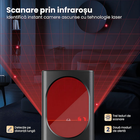 Detector Profesional 5-în-1 Anti-spion Scanner RF 1MHz-8GHz Camere De Supraveghere Microfoane Tracker GPS Laser Infraroșu 6m 6 Niveluri De Sensibilitate Portabil Reîncărcabil Protecție Date Acasă Hotel