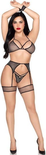 Leg Avenue 89362 Top Thong Garter Belt Handcuffs Set Black One Size