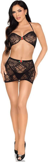 Leg Avenue 81676 Lace Top And Mini Skirt Set Black One Size