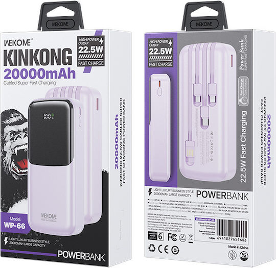 WK WP-66 Power Bank 20000mAh 22.5W Power Delivery Μωβ
