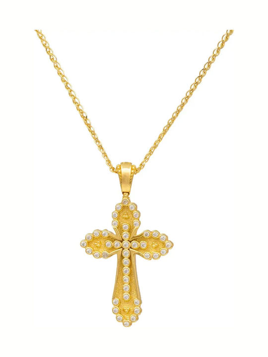 Women's Gold Byzantine Cross 14K Double Sided with Chain
