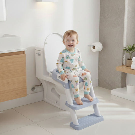 Kidizi Scaun De Toaletă Pentru Copii Micuți Albastru Cu Treaptă Cu Mânere Și Pernuță