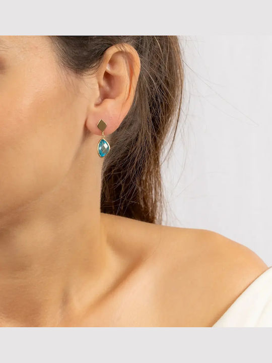 Earrings Pendants made of Gold 14K with Stones
