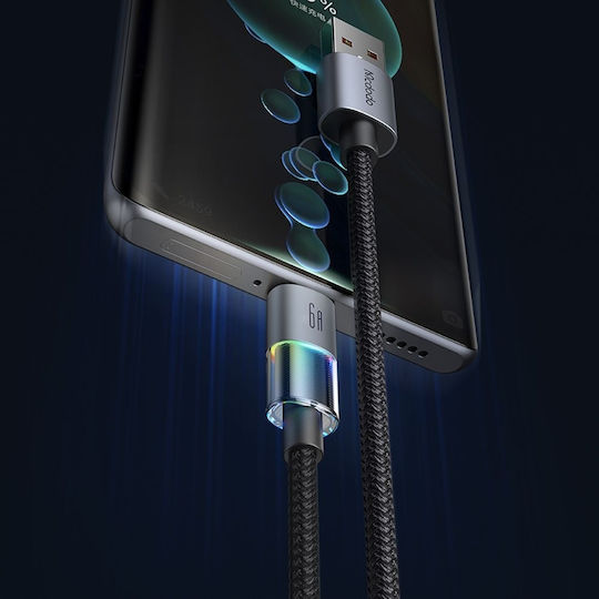 Mcdodo LED Braided USB 2.0 Cable USB-C Male - USB-A 66W Black 1.2m CA-8180
