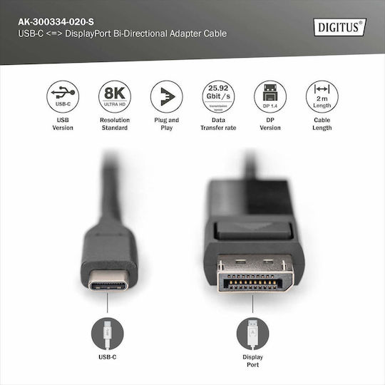 Digitus Convertor USB-C masculin în DisplayPort masculin 1buc AK-300334-020-S