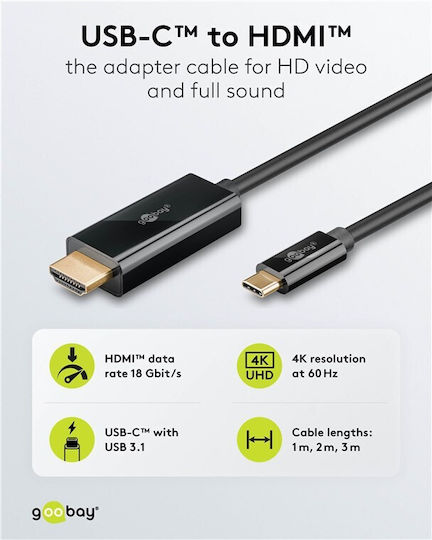 Goobay HDMI 2.0 Premium Високоскоростен 4K 60Hz HDR Кабел HDMI Мъжки - HDMI Мъжки 1м Черен