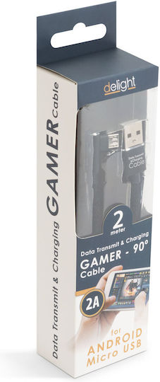 Cablu De Date Micro USB 2m 2a Gamer Unghi 90° Negru Delight 55444m-bk