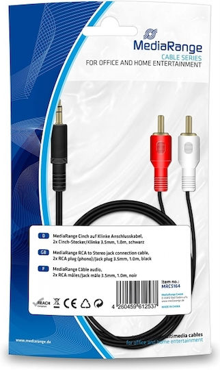 MediaRange Audio Kabel 3,5mm Stecker - RCA-Stecker Schwarz 1m mit Vergoldeten Anschlüssen