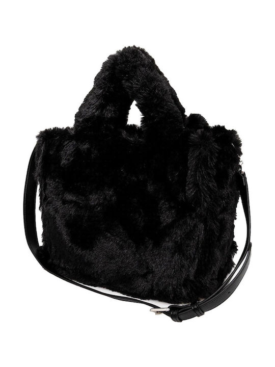 Günstige Damen Shopper Tasche aus Kunstleder Schwarz