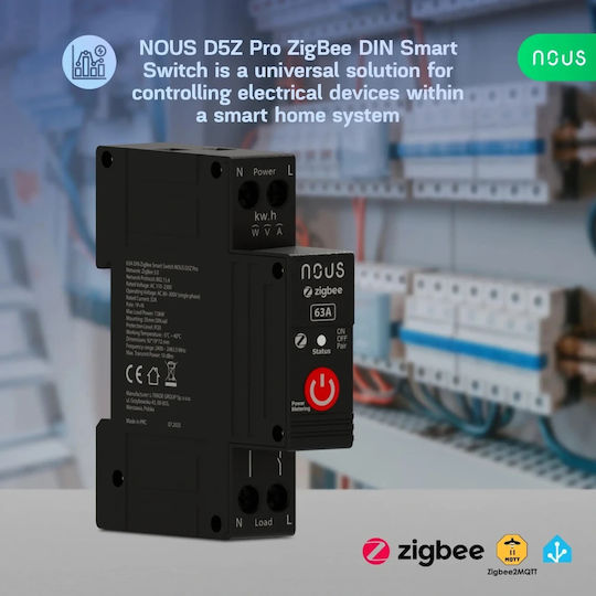 Nous D5z Pro Întrerupător Inteligent De Circuit 32a Continuu 63a Vârf Scurt Zigbee 3.0 1 Canal Măsurare Energie W Kwh V A Montare Pe Șină Din Măsurare Putere