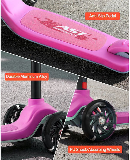 Vevor Kids Foldable 3-Wheel Scooter with LED Lighting for 3+ Years Pink