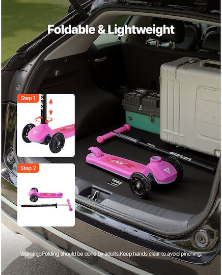 Vevor Kids Foldable 3-Wheel Scooter with LED Lighting for 3+ Years Pink