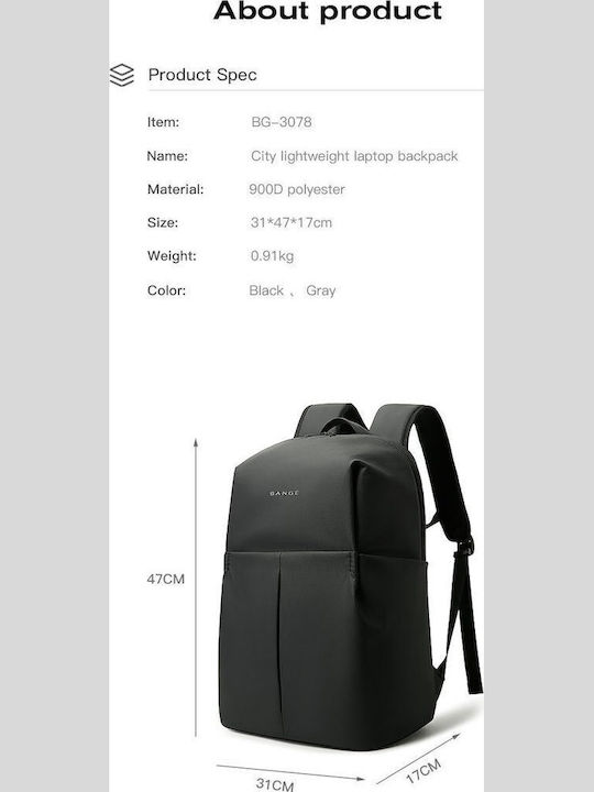 Bange Αδιάβροχη Τσάντα Πλάτης για Laptop 15.6" σε Μαύρο χρώμα ca_190952