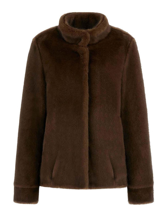 Women's Brown Coat with Fur Details
