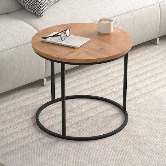 Round Side Coffee Table Hilal Wooden Pine Oak 2 Pieces W66xL66xH49.5cm
