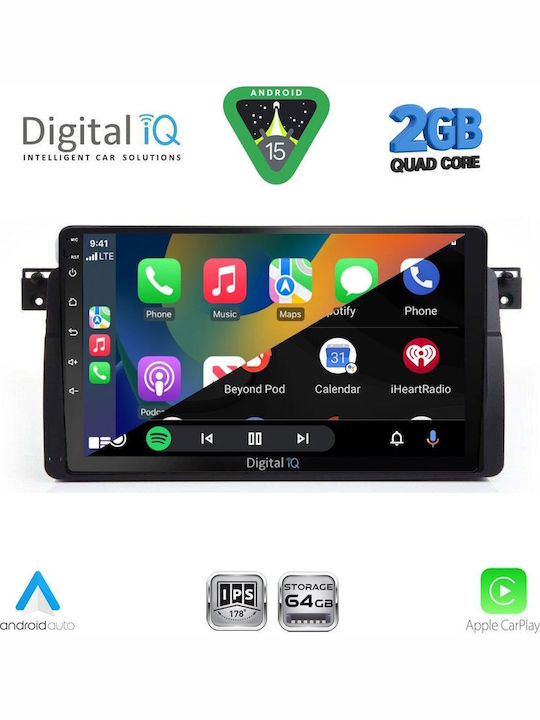 Digital IQ Car Audio System for BMW E46 1998-2005 (Bluetooth/USB/WiFi/GPS/Apple-Carplay/Android-Auto) with Touch Screen 9"