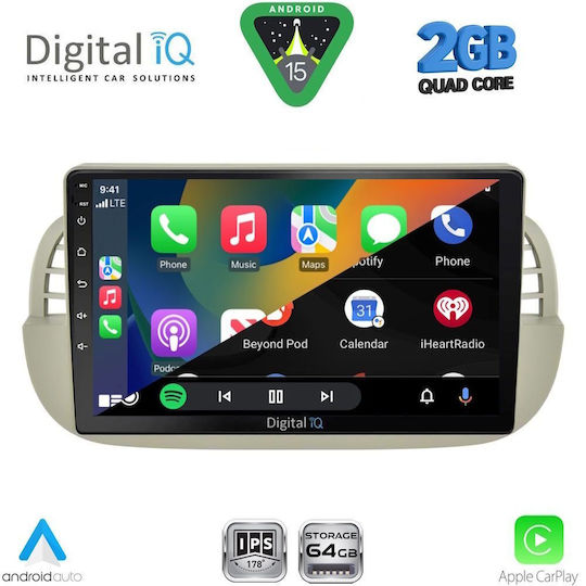 Digital IQ Ηχοσύστημα Αυτοκινήτου για Fiat 500 2007-2015 (Bluetooth/USB/WiFi/GPS/Apple-Carplay/Android-Auto) με Οθόνη Αφής 9"