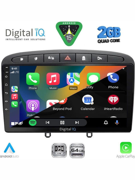 Digital IQ Car Audio System for Peugeot 308 / RCZ 2007-2012 (Bluetooth/USB/WiFi/GPS/Apple-Carplay/Android-Auto) with Touch Screen 9"