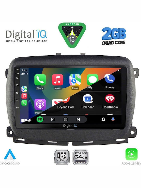 Digital IQ Car Audio System for Fiat 500 2016 (Bluetooth/USB/WiFi/GPS/Apple-Carplay/Android-Auto) with Touch Screen 9"