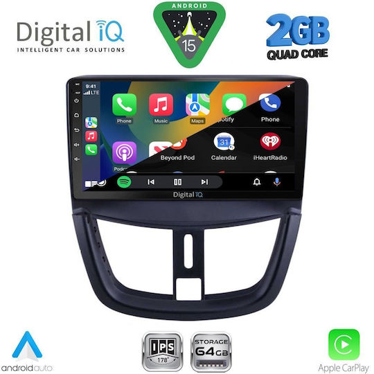 Digital IQ Car Audio System for Peugeot 207 2007-2014 (Bluetooth/USB/WiFi/GPS/Apple-Carplay/Android-Auto) with Touch Screen 9"