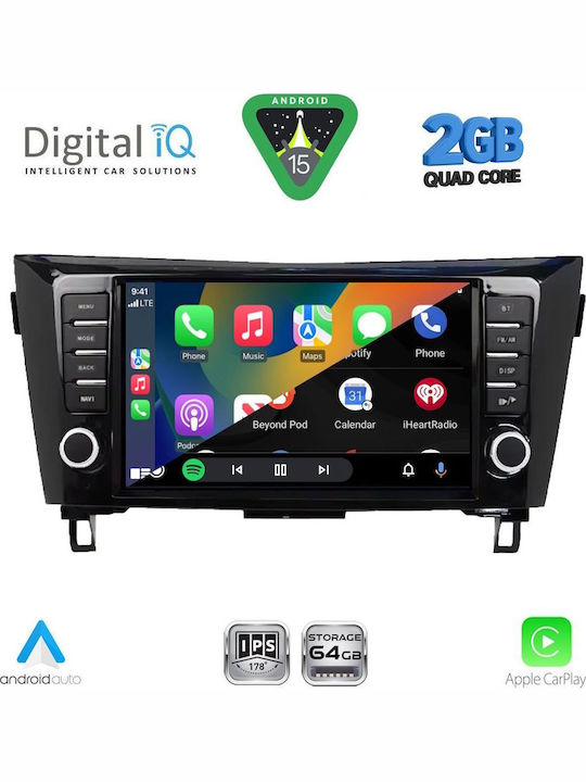 Digital IQ Car Audio System for Nissan Qashqai / X-Trail 2014-2021 (Bluetooth/USB/WiFi/GPS/Apple-Carplay/Android-Auto) with Touch Screen 9"