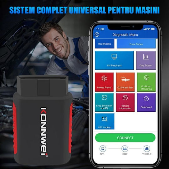 Car Scan Diagnostic Tool Konnwei Kdiag Obd2 Bluetooth 5.0 9 18 V Compatible Android Ios Black