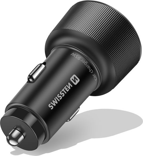 Swissten 65W PD 2x USB-C 30W USB 3.0 QC 30W Cell Phone Car Charger USB-C Cable Black