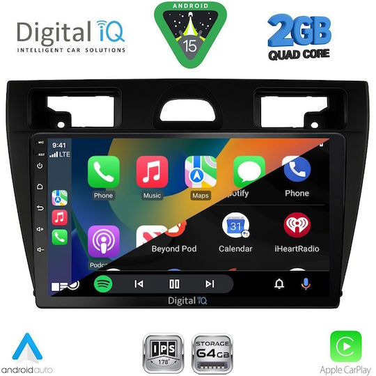 Digital IQ Car Audio System for Ford Fiesta 2005-2008 (Bluetooth/USB/WiFi/GPS/Apple-Carplay/Android-Auto) with Touch Screen 9"