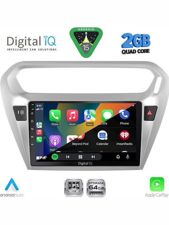 Digital IQ Car Audio System for Peugeot 301 Citroen C-Elysee 2013 (Bluetooth/USB/WiFi/GPS/Apple-Carplay/Android-Auto) with Touch Screen 9"