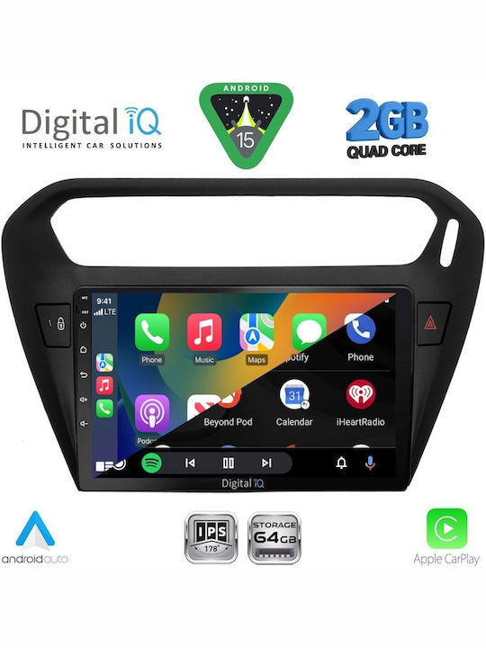 Digital IQ Car Audio System for Peugeot 301 Citroen C-Elysee 2013 (Bluetooth/USB/WiFi/GPS/Apple-Carplay/Android-Auto) with Touch Screen 9"