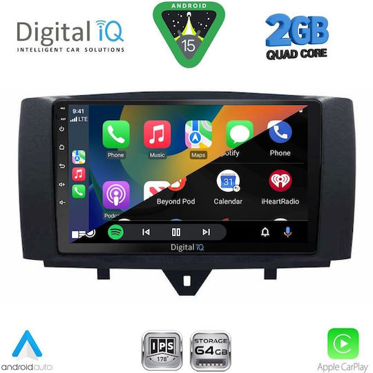 Digital IQ Car Audio System for Smart ForTwo 2010-2015 (Bluetooth/USB/WiFi/GPS/Apple-Carplay/Android-Auto) with Touch Screen 9"