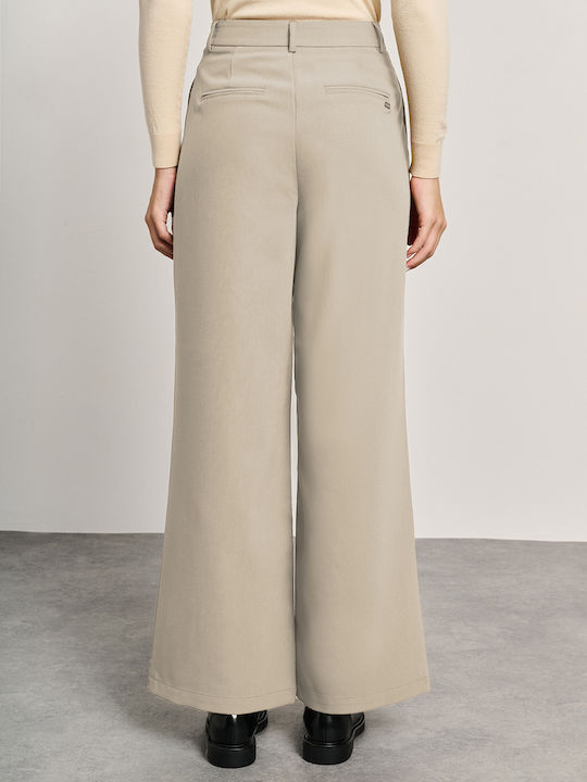 Women's High-waisted Fabric Trousers Loose Fit Sub-white