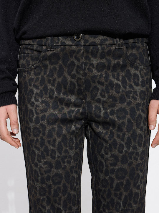 Women's Fabric Trousers Leopard Khaki