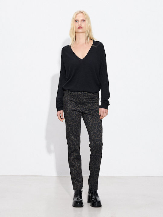 Women's Fabric Trousers Leopard Khaki