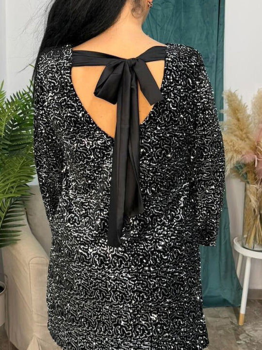 Mini Evening Dress Satin Silver