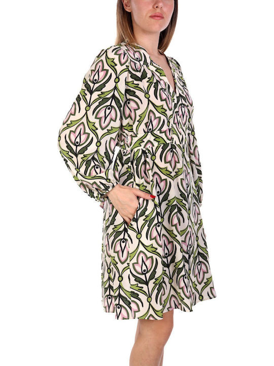 Mini Dress Ecru-Green-Pink