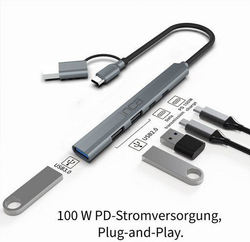 Inca USB-Hub 5 Anschlüsse USB 3.0 mit USB-C Anschluss Grau