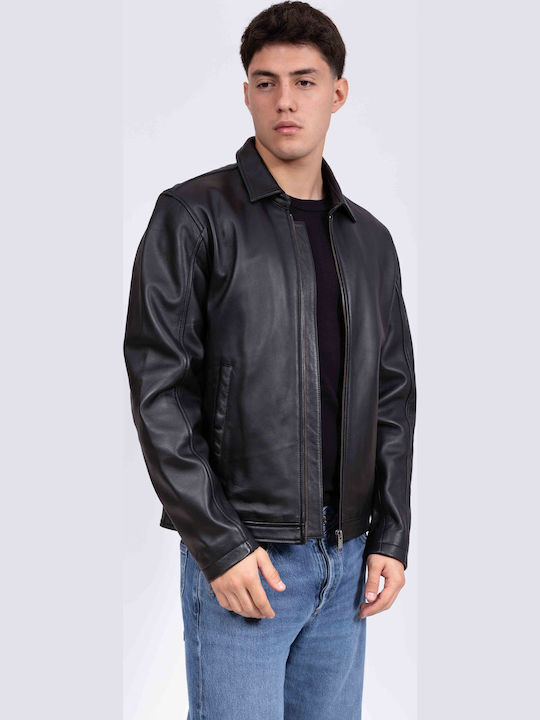 Collar Sheep Leather Jacket Black