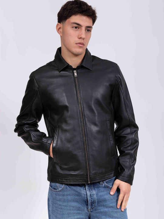 Collar Sheep Leather Jacket Black