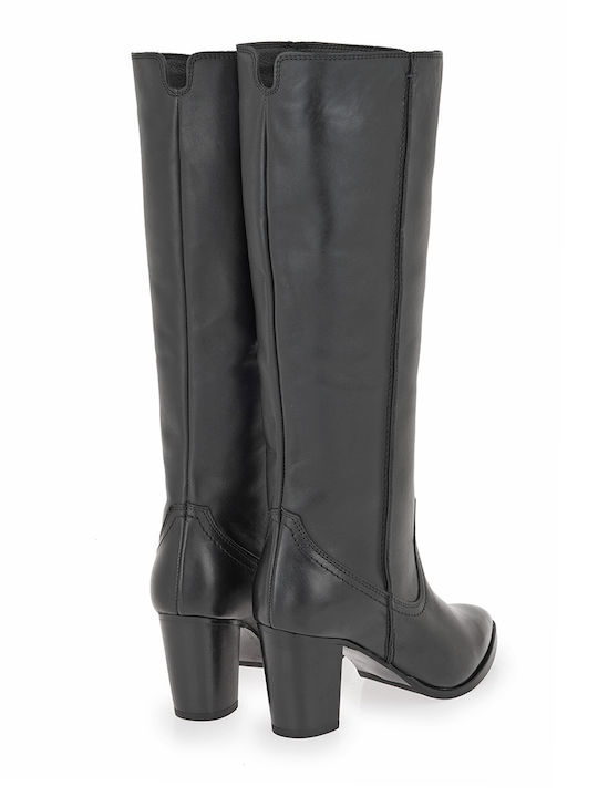 Leather Medium Heel Women's Boots Black
