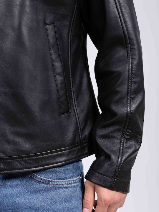 Collar Sheep Leather Jacket Black