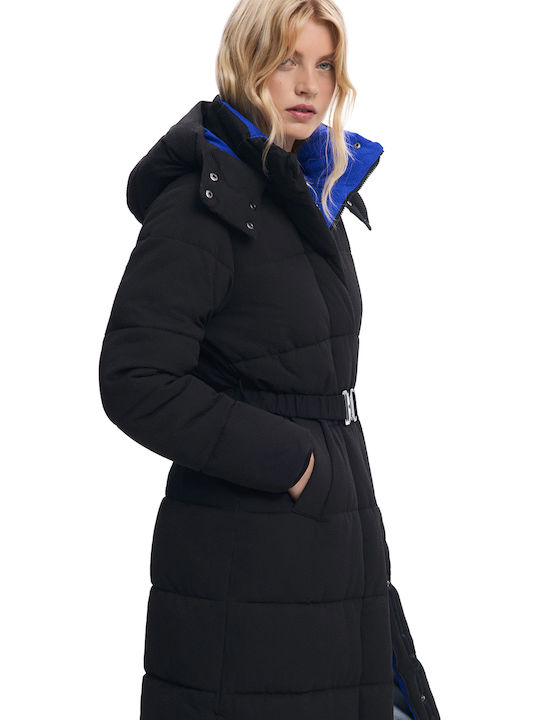 Jachetă Dama Puffer Lungă Pentru Iarnă Neagră
