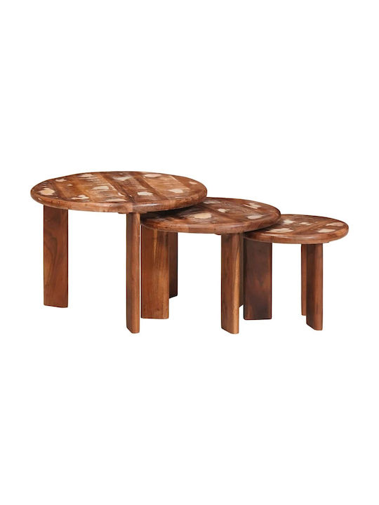 Round Side Table Wooden Multicolour 3 Pieces M54xW54xH40cm