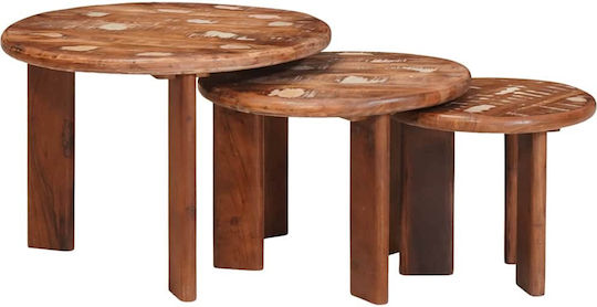 Rundes Beistelltisch Holz Mehrfarbig 3 Stück M54xB54xH40cm