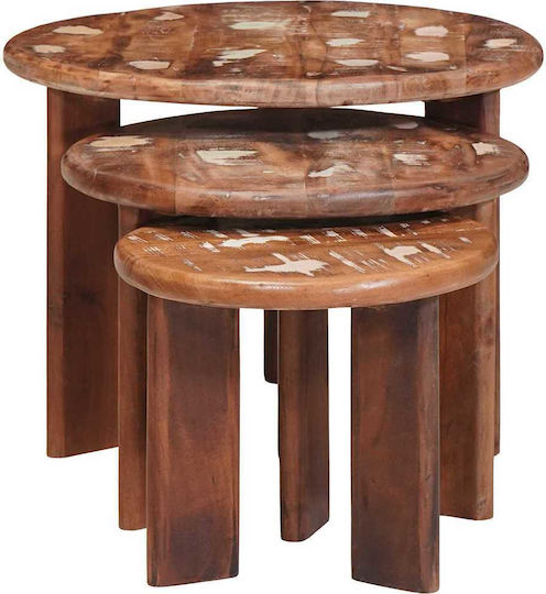 Rundes Beistelltisch Holz Mehrfarbig 3 Stück M54xB54xH40cm