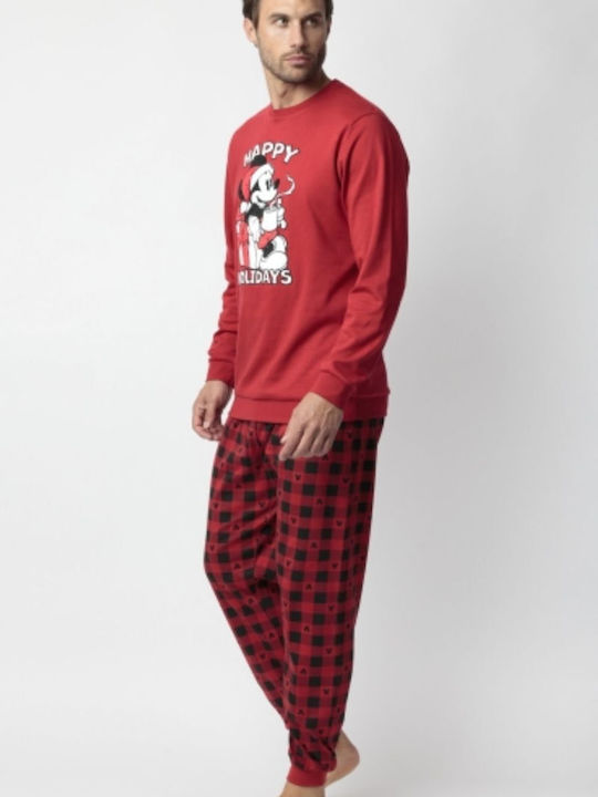 Disney happy Holidays Men's Winter Checked Pajamas Set Red