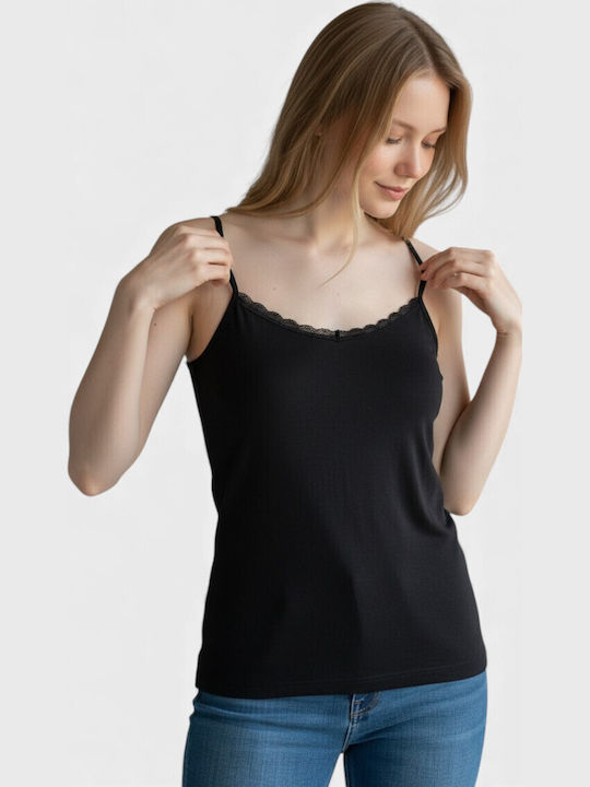 Women's T-Shirt with Spaghetti Strap Black